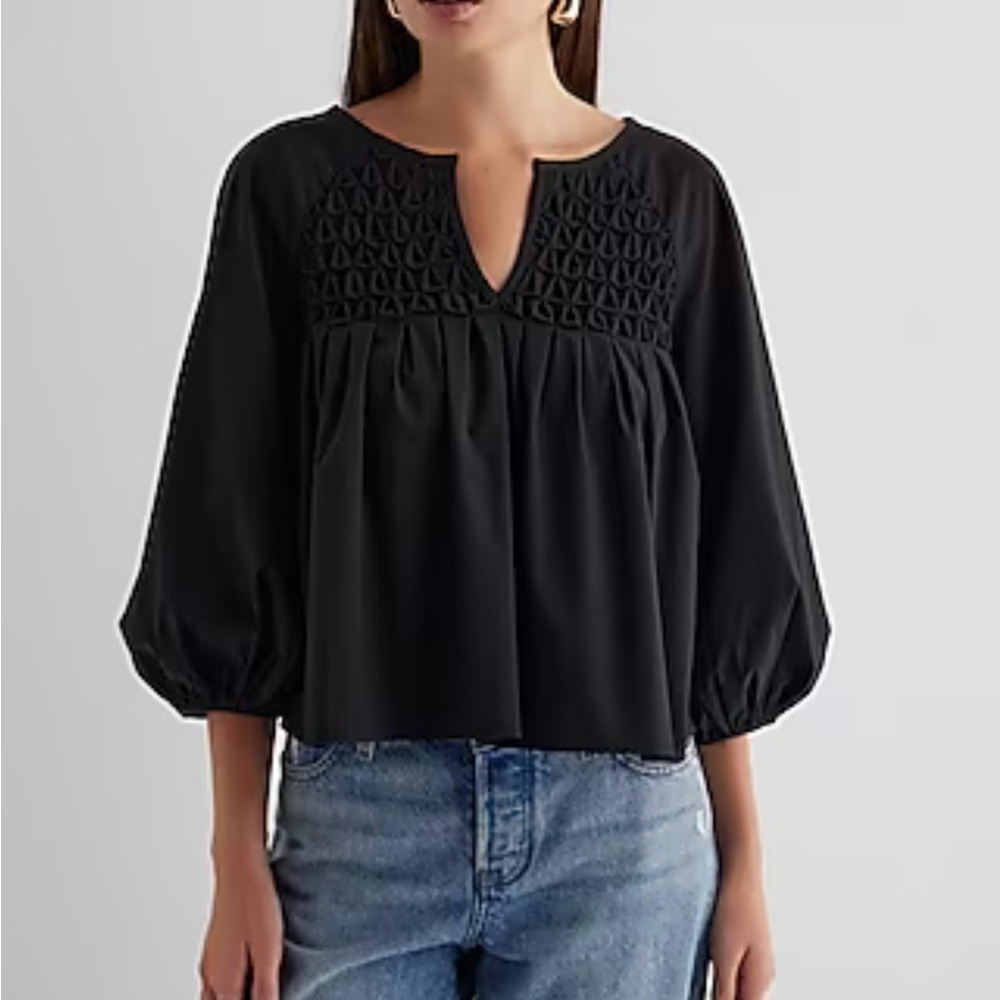 NWT Express size L woman  Black Blouse with Geometric Detail